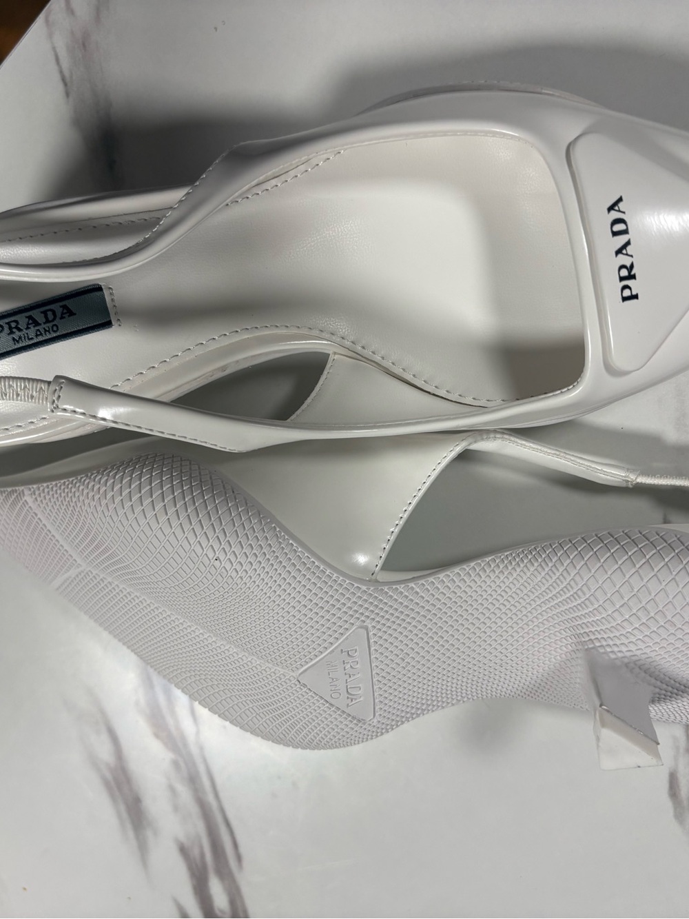 Prada White Patent Slingback Pumps with Pointed Toe - Picture 3 of 5